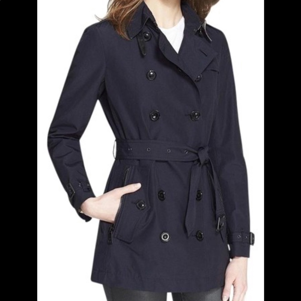 Burberry Waterproof Short Trench Coat Navy US2 UK4